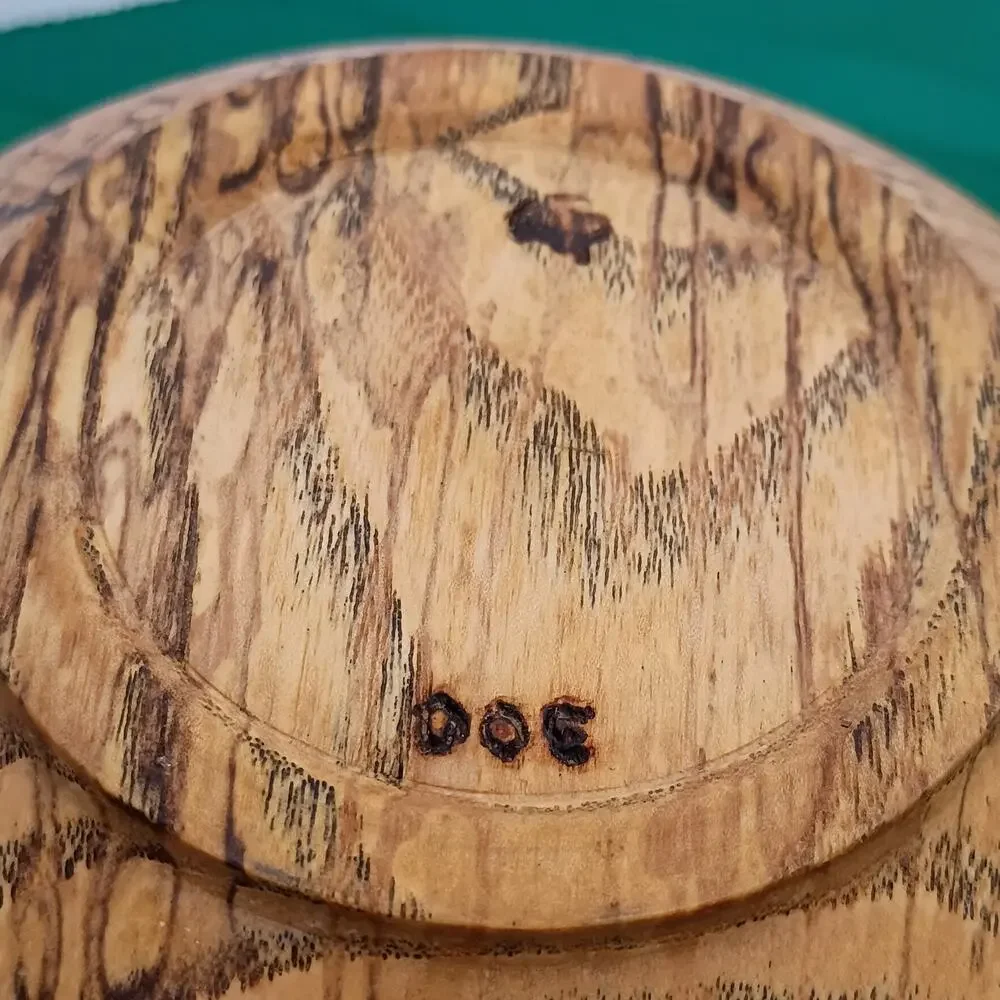 Hand Turned Spalted Water Oak Wood Bowl Slanted Rim Natural Edge Decorative Art